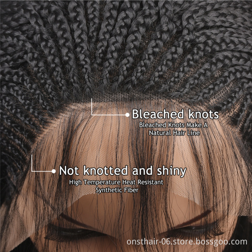 Wholesale Side Part Handmade Braided Box Braids Wig Front Wigs for African Women Cosplay Lace Wig Black Hair Synthetic Lace Long